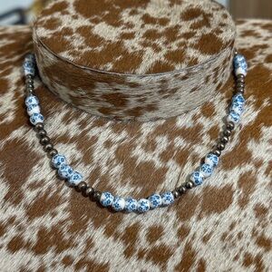 Elegant Blue and Silver pearls Necklace
